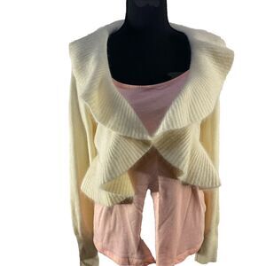 White House Black Market Ivory Ruffle Bolero Shrug M Soft Rabbit Hair Wool Y2K